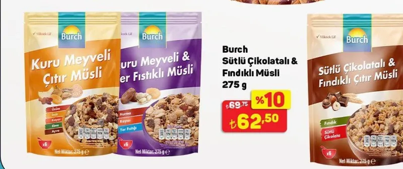 Burch Sütlü Çikolatalı & Fındıklı Müsli 275 G