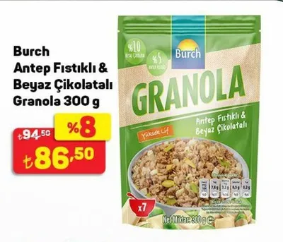Burch Antep Fıstıklı & Beyaz Çikolatalı Granola 300 G
