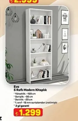 Evo 5 Raflı Modern Kitaplık