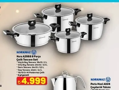 Korkmaz Nora A2988 8 Parça Çelik Tencere Seti