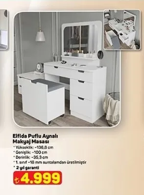 Elfida Puflu Aynalı Makyaj Masası