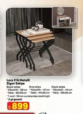 Lora 3'Lü Metalli Zigon Sehpa