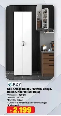 Kzy Çok Amaçlı Dolap / Mutfak / Banyo / Balkon/Kiler 8 Raflı Dolap
