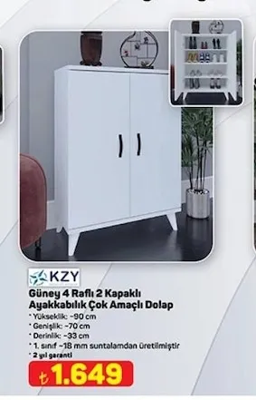 Kzy Güney 4 Raflı 2 Kapaklı Çok Amaçlı Dolap