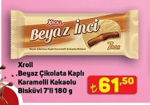 Xroll Beyaz Çikolata Kaplı Karamelli Kakaolu Bisküvi 7'Li 180 G