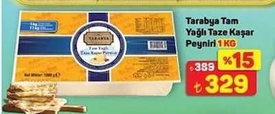 Tarabya Tam Yağlı Taze Kaşar Peyniri 1 Kg