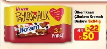 Ülker İkram Çikolata Kremalı Bisküvi 3X84 G