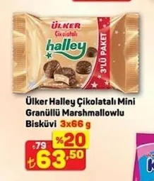 Ülker Halley Çikolatalı Mini Granüllü Marshmallowlu Bisküvi 3X66 G