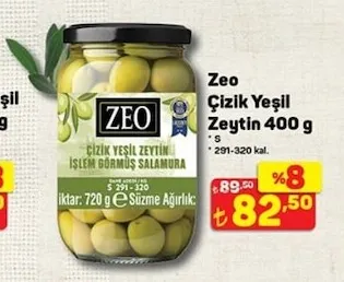 Zeo Çizik Yeşil Zeytin 400 G