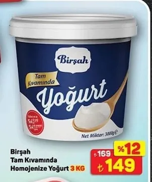 Birşah Tam Kıvamında Homojenize Yoğurt 3 Kg
