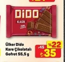 Ülker Dido Kare Çikolatalı Gofret 55,5 G
