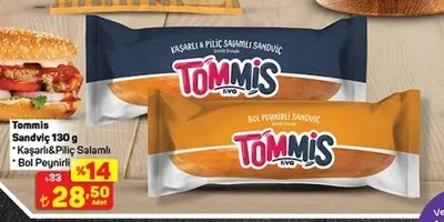 Tommis Sandviç 130 G *Kaşarlı&Piliç Salamlı *Bol Peynirli