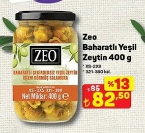 Zeo Baharatlı Yeşil Zeytin 400 G