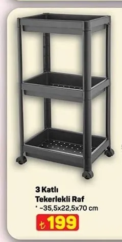 3 Katlı Tekerlekli Raf
