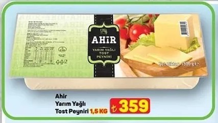 Ahir Yarım Yağlı Tost Peyniri 1,5 Kg