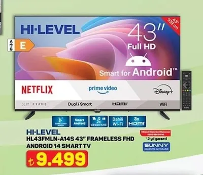 Hi-Level Hl43Fmln-A14S 43" Frameless Fhd Android 14 Smart Tv