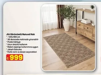 Jüt Görünümlü Naturel Halı - 120X180 Cm