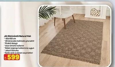 Jüt Görünümlü Naturel Halı - 80X150 Cm
