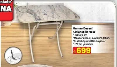 Mermer Desenli Katlanabilir Masa