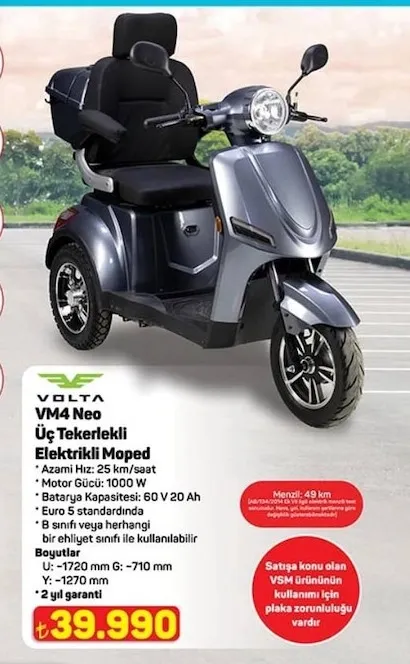 Volta Vm4 Neo Üç Tekerlekli Elektrikli Moped