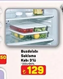 Buzdolabı Saklama Kabı 3'Lü 2.5 L+2X1 L