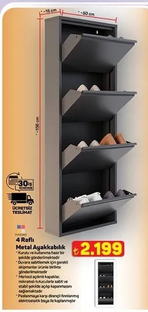 4 Raflı Metal Ayakkabılık