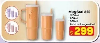 Mug Seti 3'Lü 1200 Ml, 800 Ml, 500 Ml