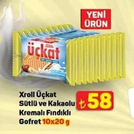 Xroll Üçkat Sütlü Ve Kakaolu Kremalı Fındıklı Gofret 10X20 G