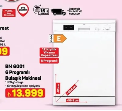 Bm 6001 6 Programlı Bulaşık Makinesi