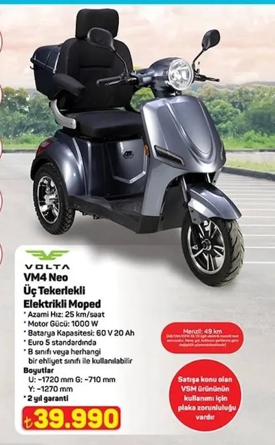 Volta Vm4 Neo Üç Tekerlekli Elektrikli Moped