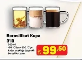 Borosilikat Kupa 3'Lü 200 Ml