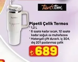 Pipetli Çelik Termos 1,2 L
