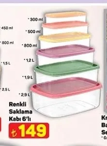 Renkli Saklama Kabı 6'Lı