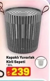Kapaklı Yuvarlak Kirli Sepeti 33 L