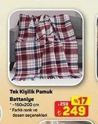 Tek Kişilik Pamuk Battaniye 150X200 Cm
