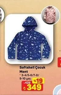 Softshell Çocuk Mont 3-4/5-6/7-8/9-10 Yaş