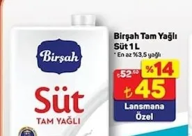 Birşah Tam Yağlı Süt 1 L