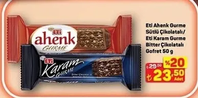Eti Ahenk Gurme Sütlü Çikolatalı/ Eti Karam Gurme Bitter Çikolatalı Gofret 50 G