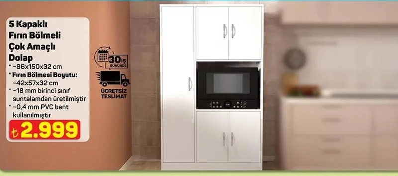 5 Kapaklı Fırın Bölmeli Çok Amaçlı Dolap