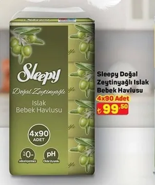 Sleepy Doğal Zeytinyağlı Islak Bebek Havlusu 4X90 Adet
