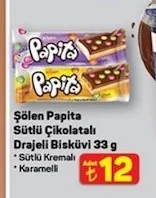 Şölen Papita Sütlü Çikolatalı Drajeli Bisküvi 33 G