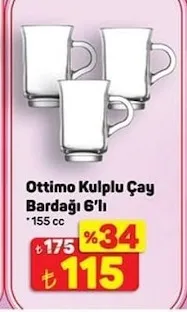 Ottimo Kulplu Çay Bardağı 6'Lı 155 Cc