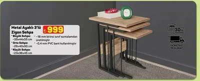 Metal Ayaklı 3'Lü Zigon Sehpa