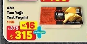 Ahir Tam Yağlı Tost Peyniri 1 Kg