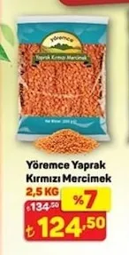 Yöremce Yaprak Kırmızı Mercimek 2,5 Kg