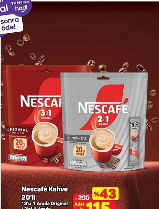 Nescafe Kahve 20'Li 3'Ü 1 Arada Original 2'Si 1 Arada