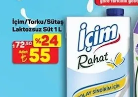 İçim/Torku/Sütaş Laktozsuz Süt 1 L