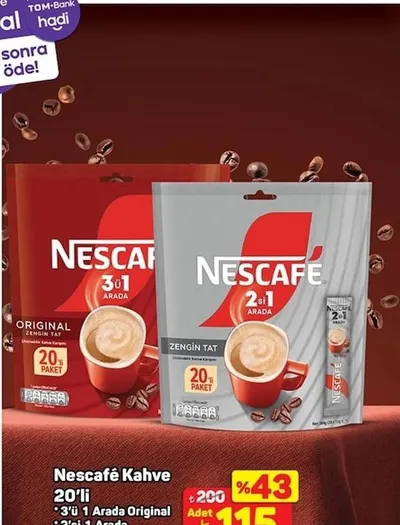 Nescafe Kahve 20'Li 3'Ü 1 Arada Original 2'Si 1 Arada