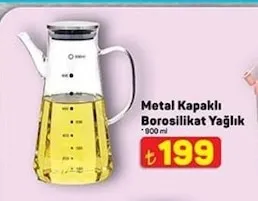 Metal Kapaklı Borosilikat Yağlık 900 Ml
