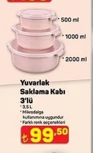 Yuvarlak Saklama Kabı 3'Lü 3.5 L